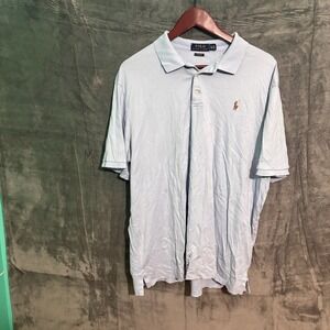 Polo Ralph Lauren Shirt Mens XL Short Sleeve Blue Collard Flesh Pony Y2K Preppy